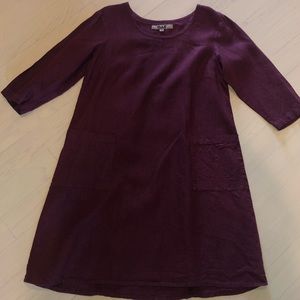 Maroon smock dress flax with pockets